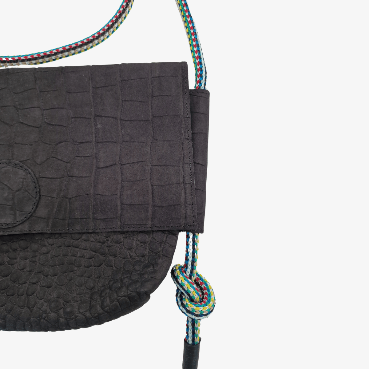 Umhängetasche Leder VIANA | Kroko Schwarz